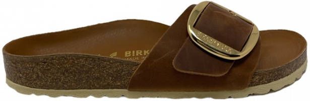 Birkenstock Madrid Big Buckle Oiled Leather Sandals , Bruin, Dames online kopen
